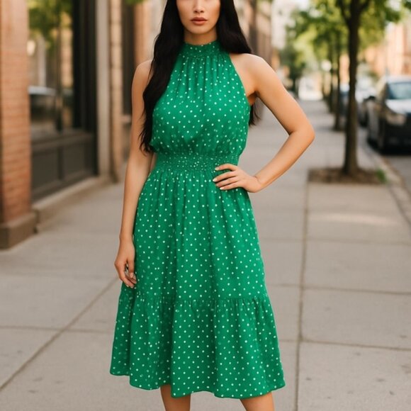 Kate And Lily Green and White Polka Dot Sleeveless Dress Size 10 - Picture 2 of 8